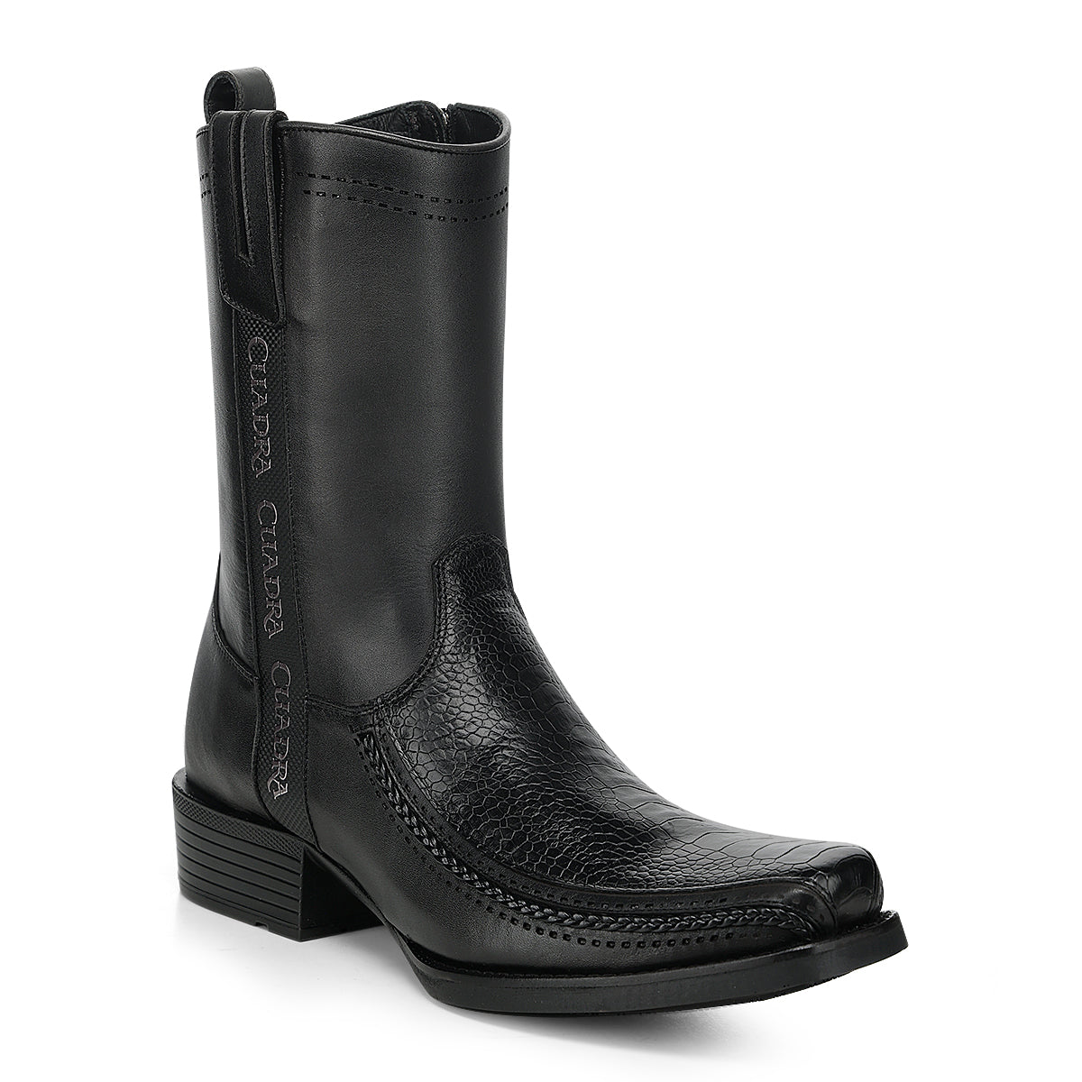 Black Ostrich Leg Laser & Zipper Narrow Square CC299 – El Relicario WW