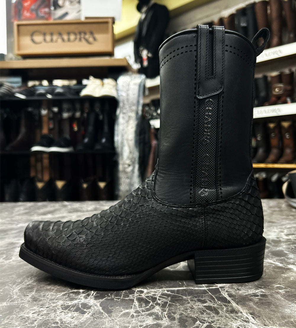 Cuadra Black Python Laser & Zipper Narrow Square Toe CC396