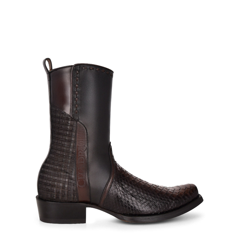 Cuadra Black Python Laser & Woven & Zipper Narrow SQ Toe CU557