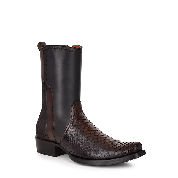 Cuadra Black Python Laser & Woven & Zipper Narrow SQ Toe CU557