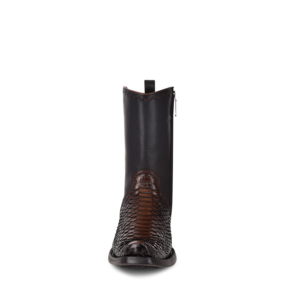 Cuadra Black Python Laser & Woven & Zipper Narrow SQ Toe CU557