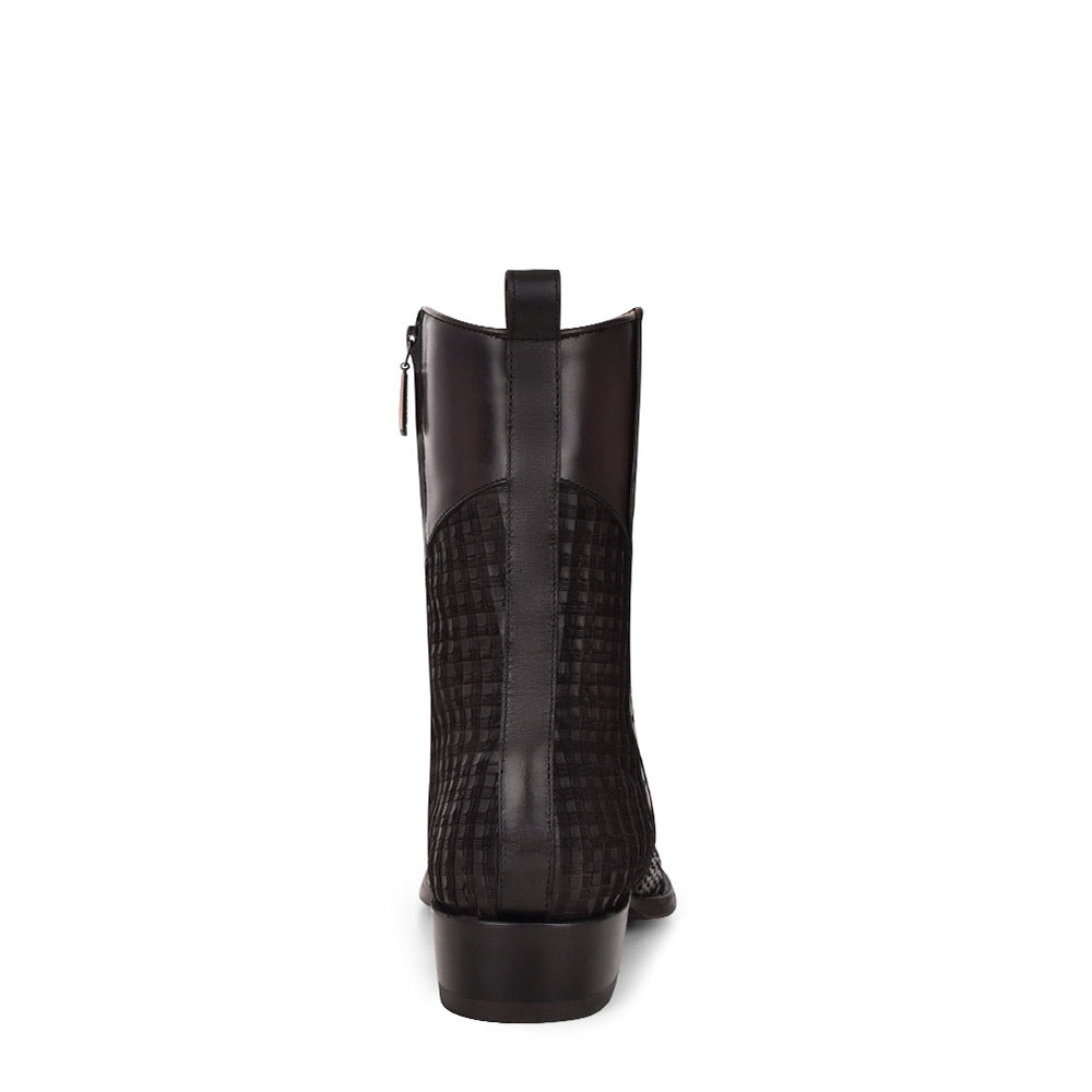 Cuadra Black Python Laser & Woven & Zipper Narrow SQ Toe CU557