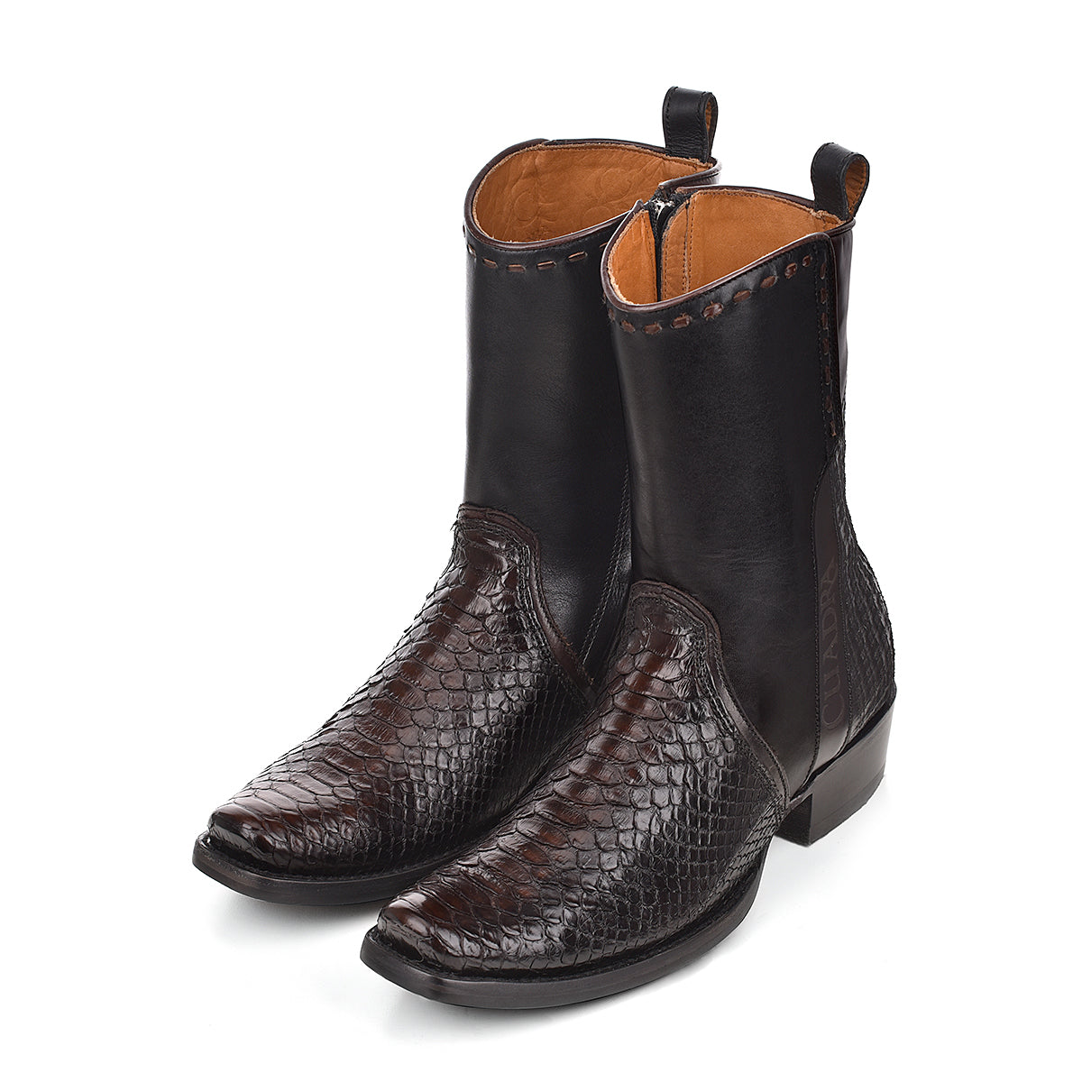 Cuadra Black Python Laser & Woven & Zipper Narrow SQ Toe CU557