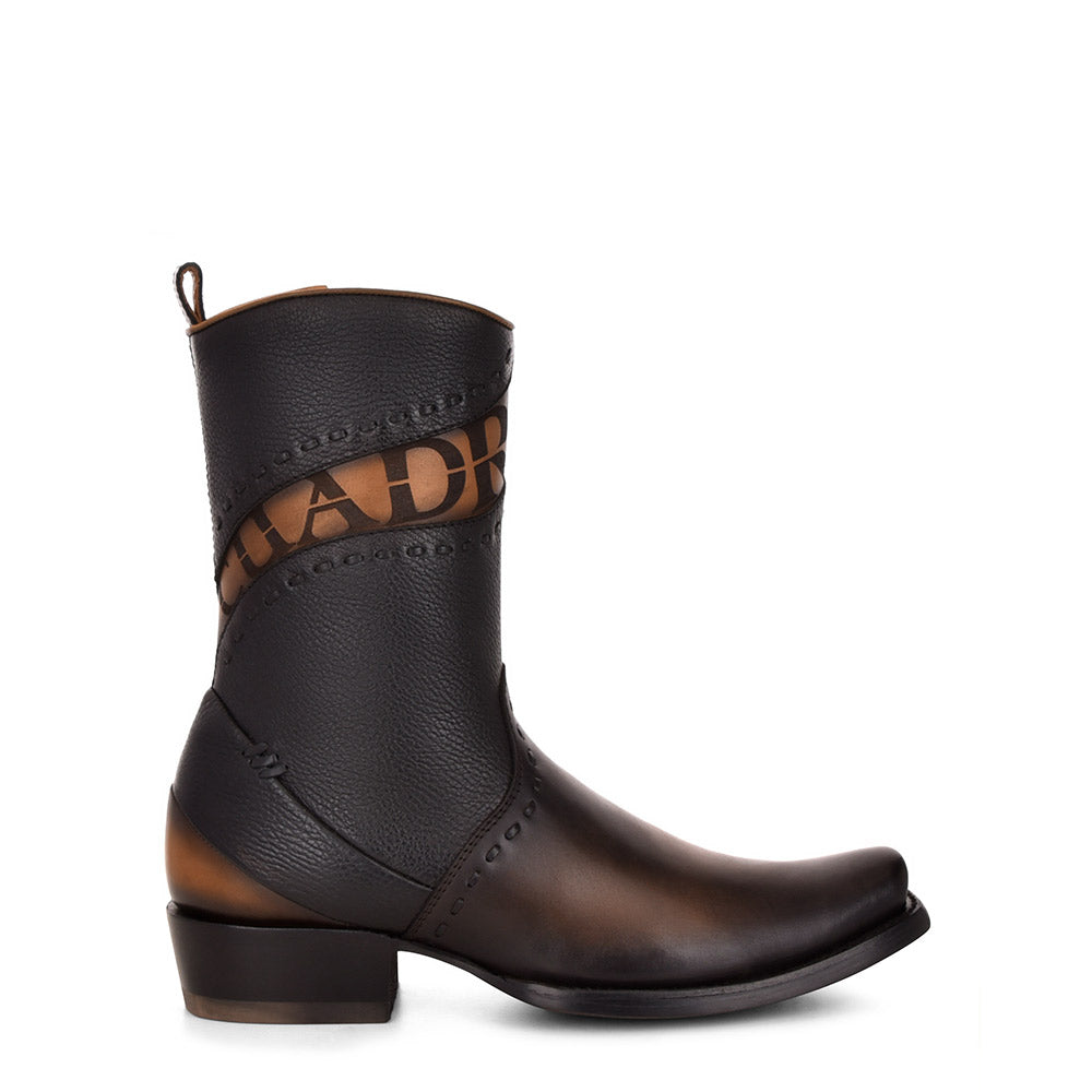 Cuadra Black Laser & Woven & Zipper Narrow SQ Toe CU559