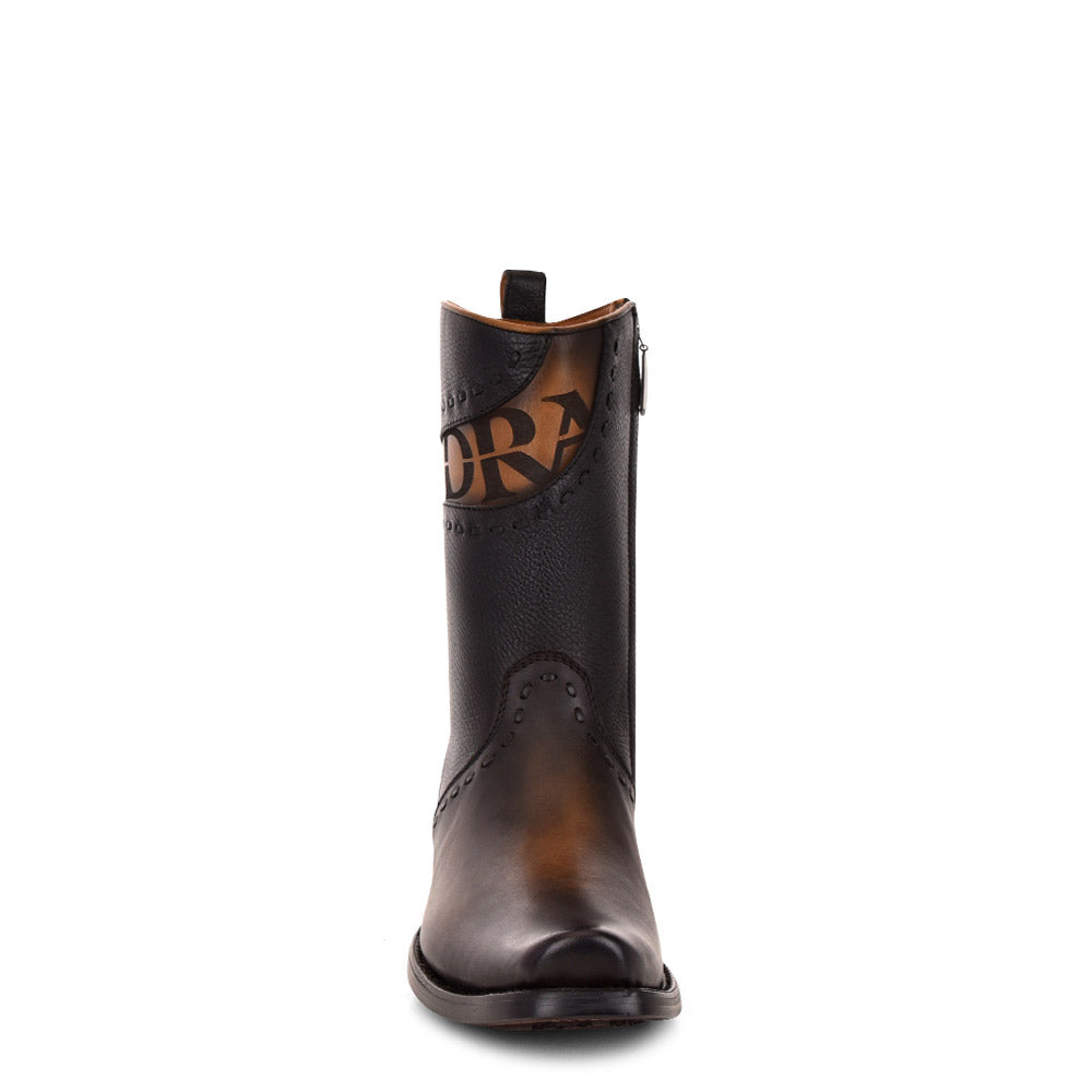Cuadra Black Laser & Woven & Zipper Narrow SQ Toe CU559