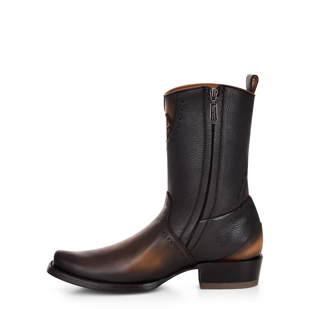 Cuadra Black Laser & Woven & Zipper Narrow SQ Toe CU559