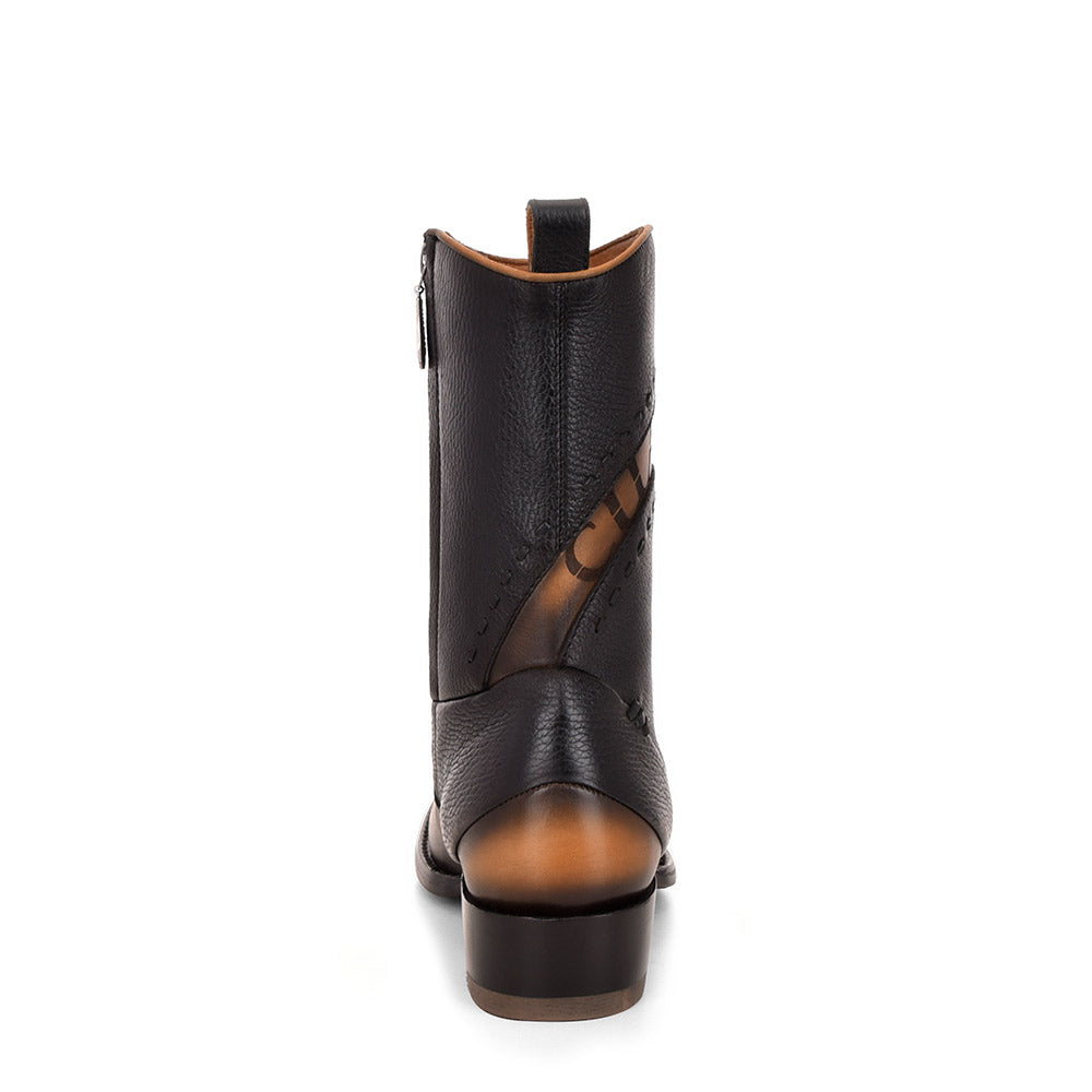 Cuadra Black Laser & Woven & Zipper Narrow SQ Toe CU559