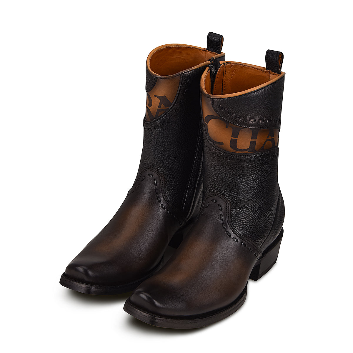 Cuadra Black Laser & Woven & Zipper Narrow SQ Toe CU559