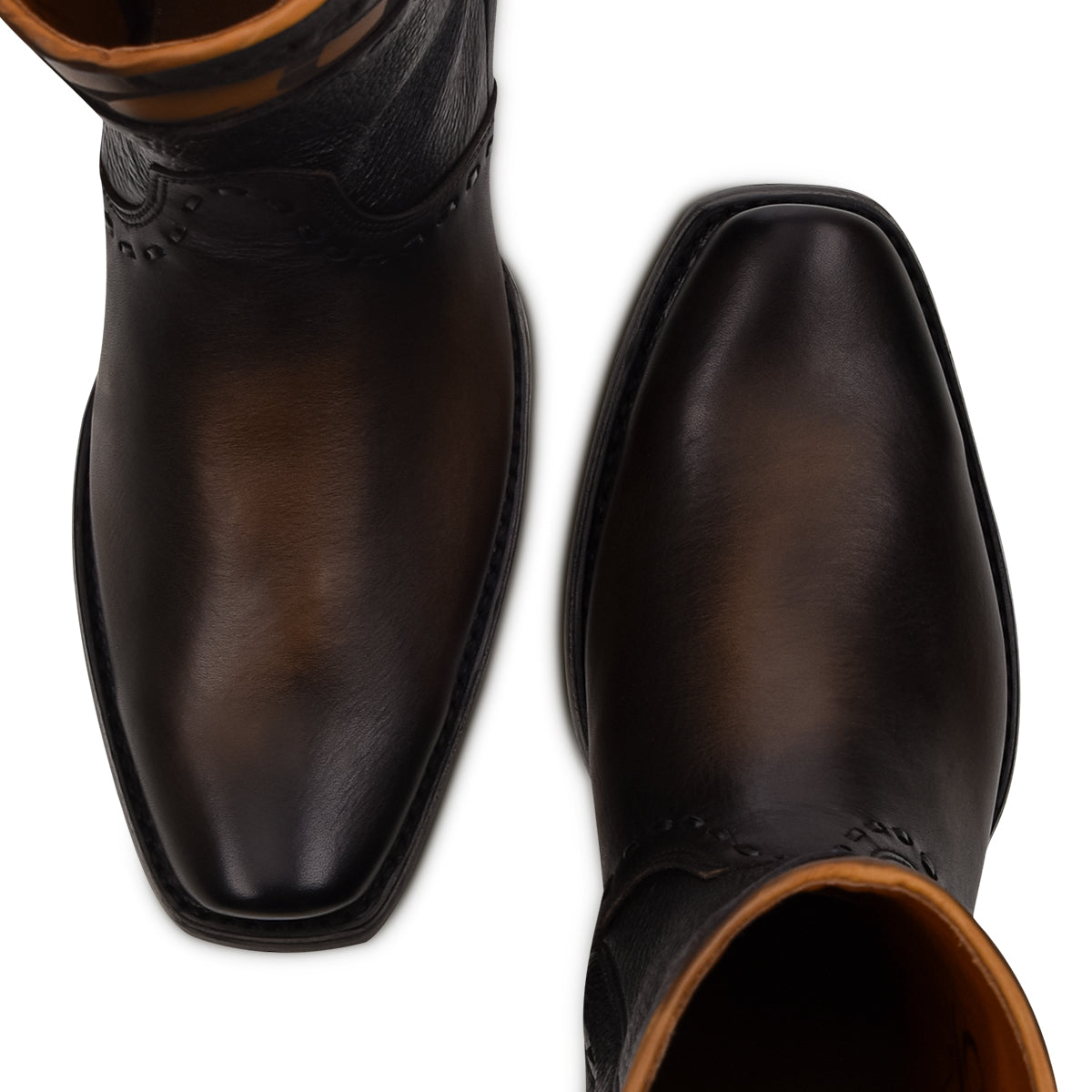 Cuadra Black Laser & Woven & Zipper Narrow SQ Toe CU559