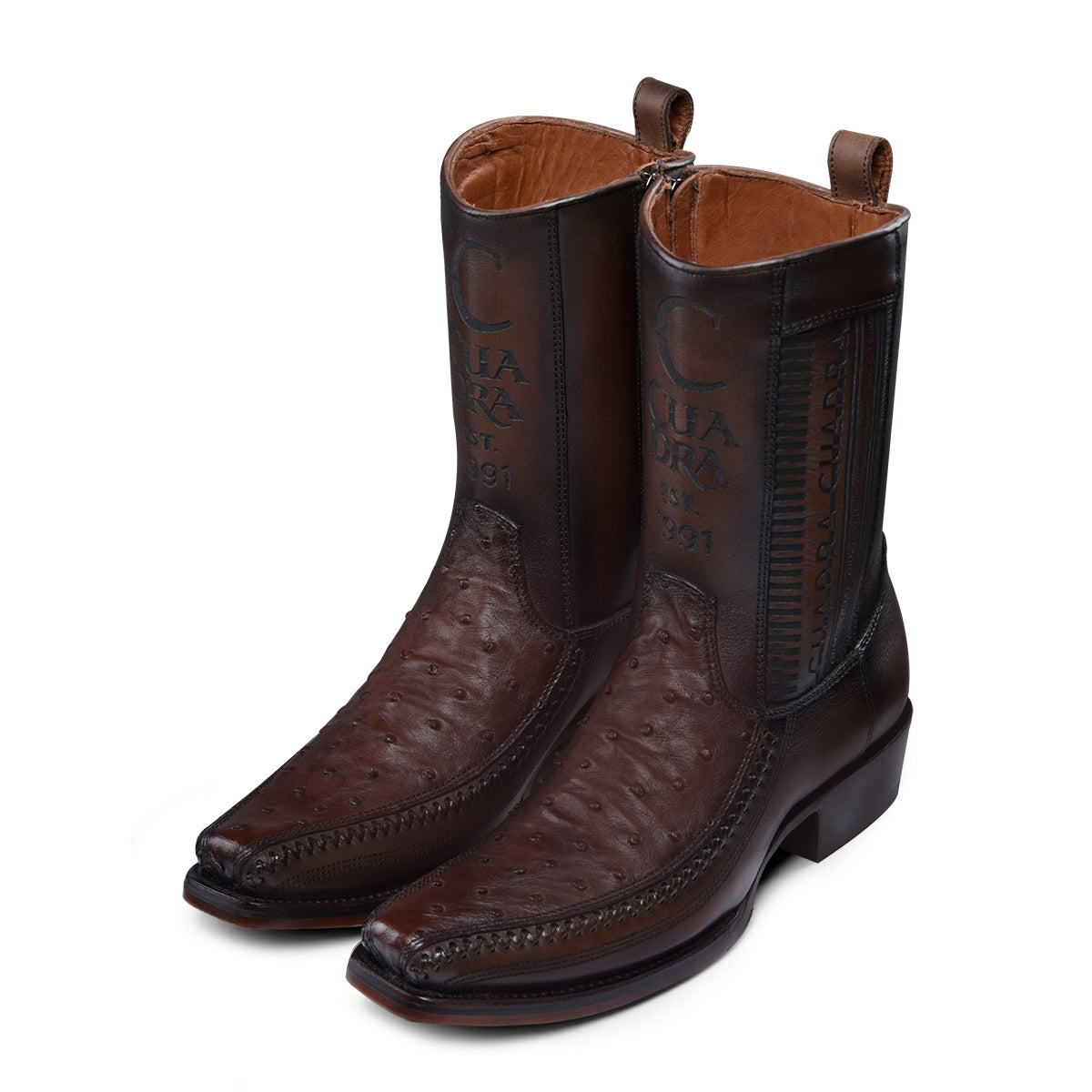 Cuadra Flame Chocolate Ostrich Laser & Woven Narrow Square Toe CU803