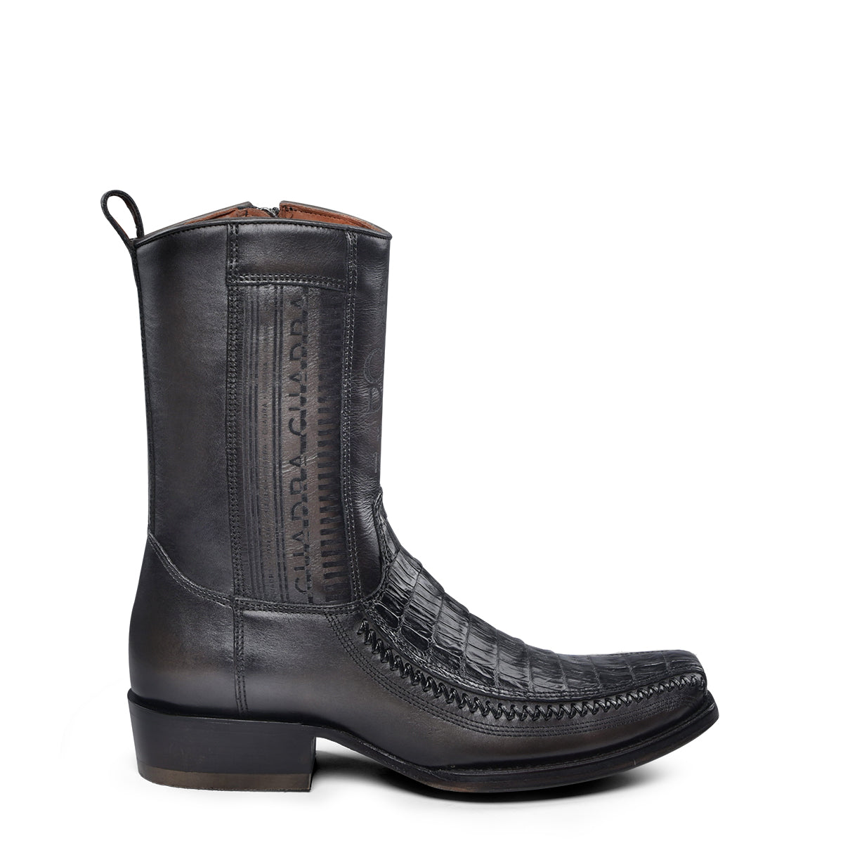 Cuadra Plunge Black Caiman Laser & Woven Narrow Square Toe CU805