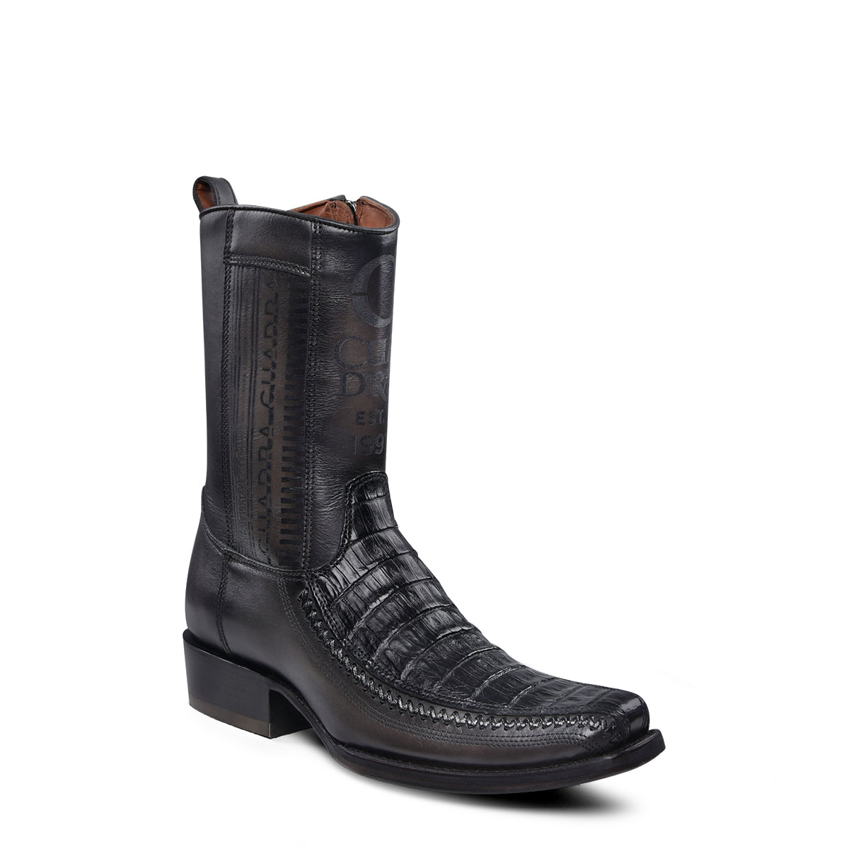 Cuadra Plunge Black Caiman Laser & Woven Narrow Square Toe CU805