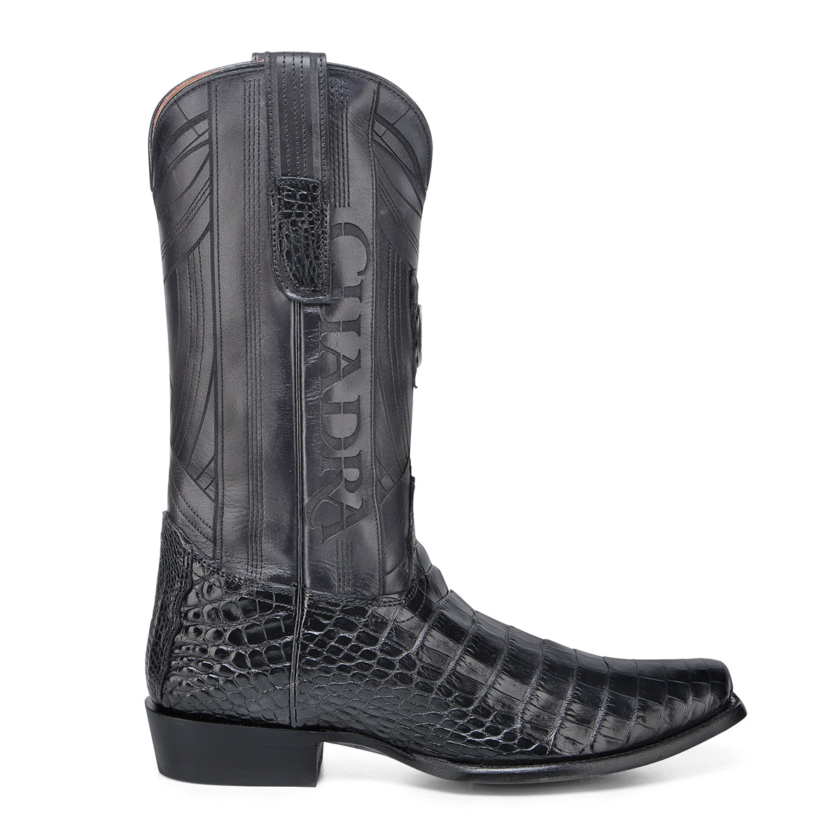 Cuadra Black Alligator Laser & Embroidery Narrow Square Toe CC269