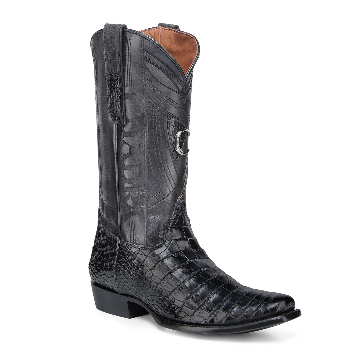 Cuadra Black Alligator Laser & Embroidery Narrow Square Toe CC269