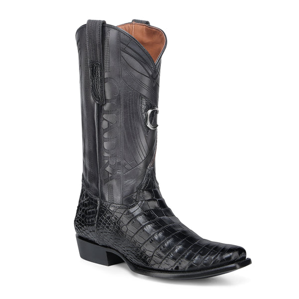 Cuadra Black Alligator Laser & Embroidery Narrow Square Toe CC269
