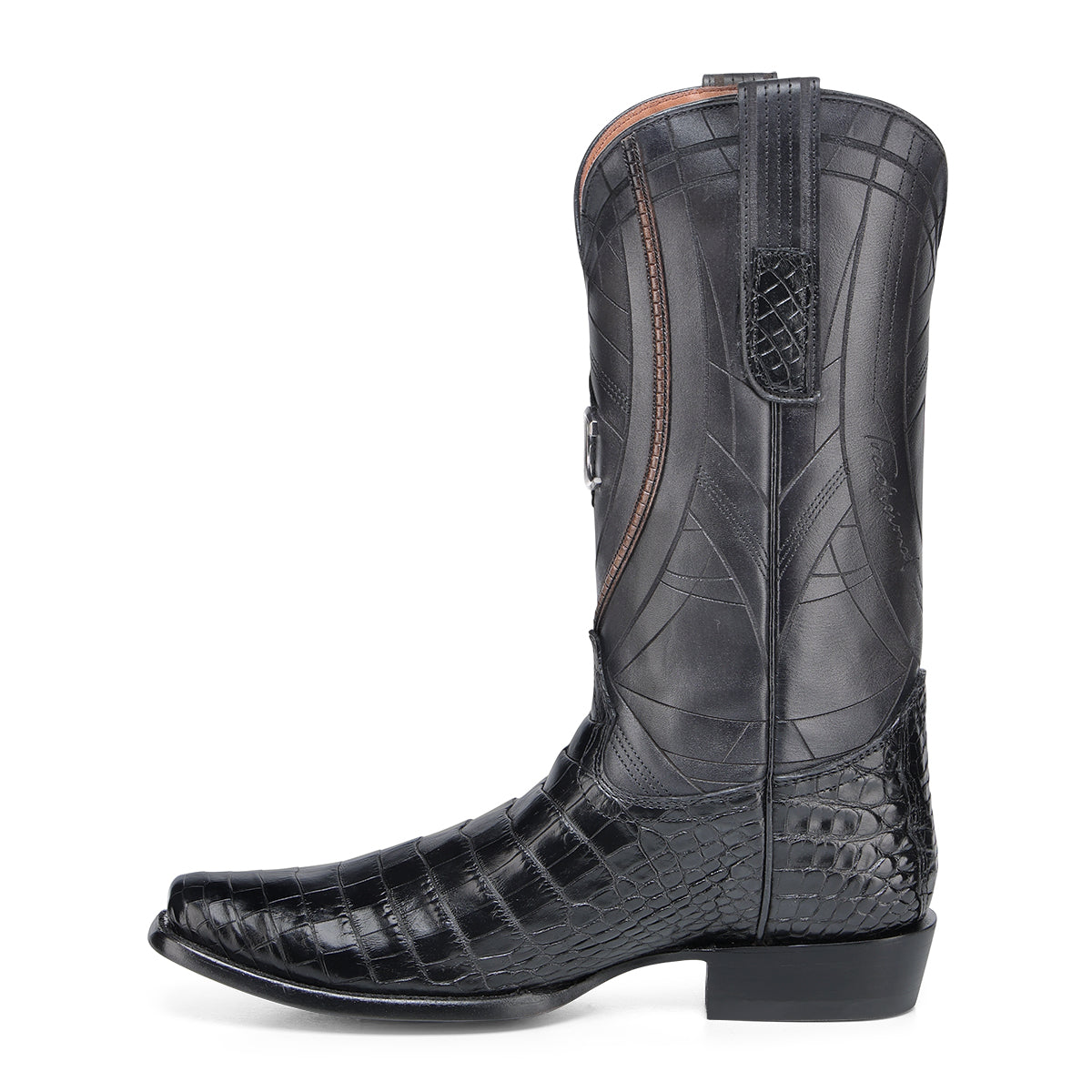 Cuadra Black Alligator Laser & Embroidery Narrow Square Toe CC269