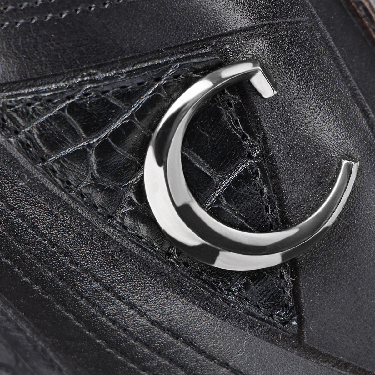 Cuadra Black Alligator Laser & Embroidery Narrow Square Toe CC269