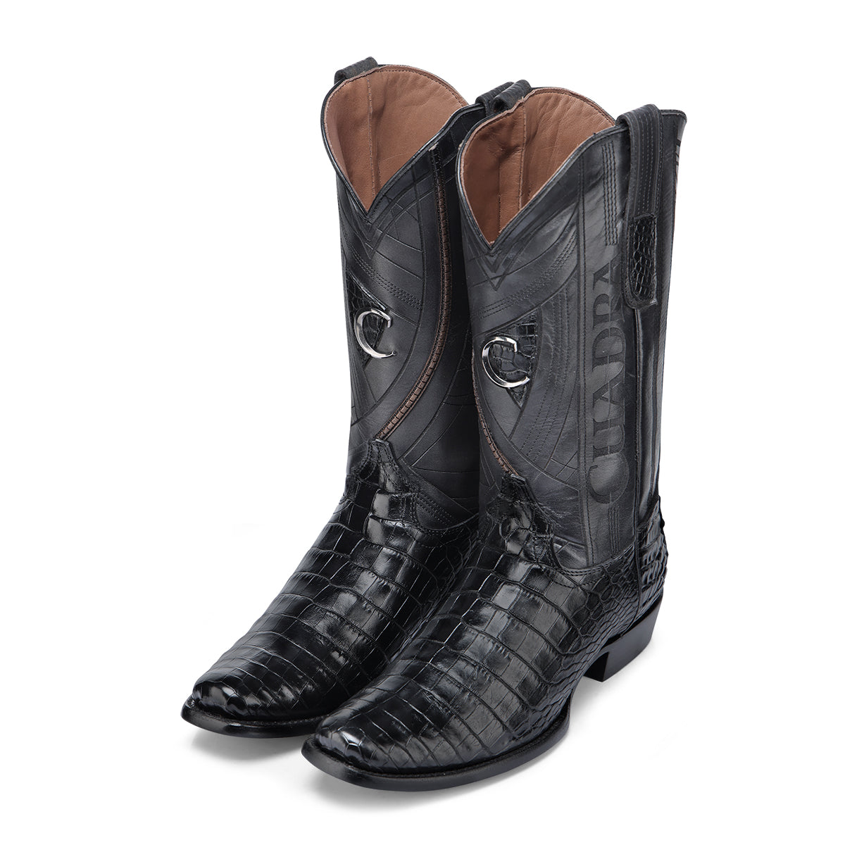 Cuadra Black Alligator Laser & Embroidery Narrow Square Toe CC269