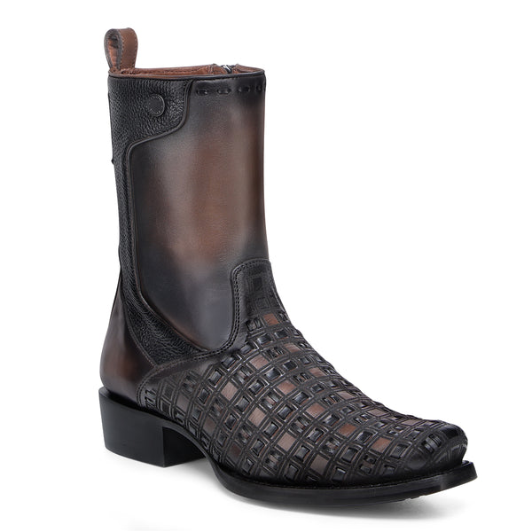 Chocolate & Black Laser & Woven & Zipper Narrow Toe CU940