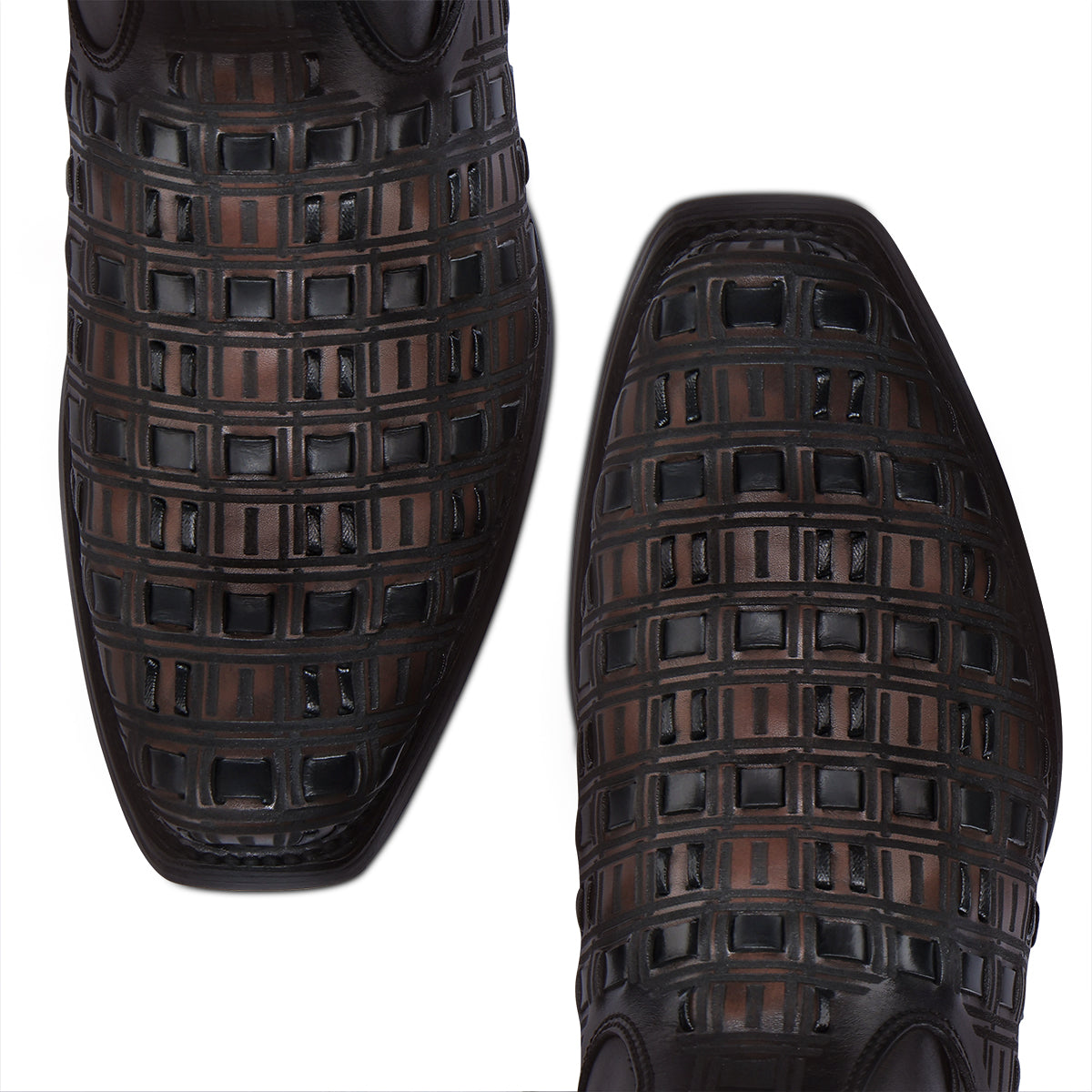 Chocolate & Black Laser & Woven & Zipper Narrow Toe CU940