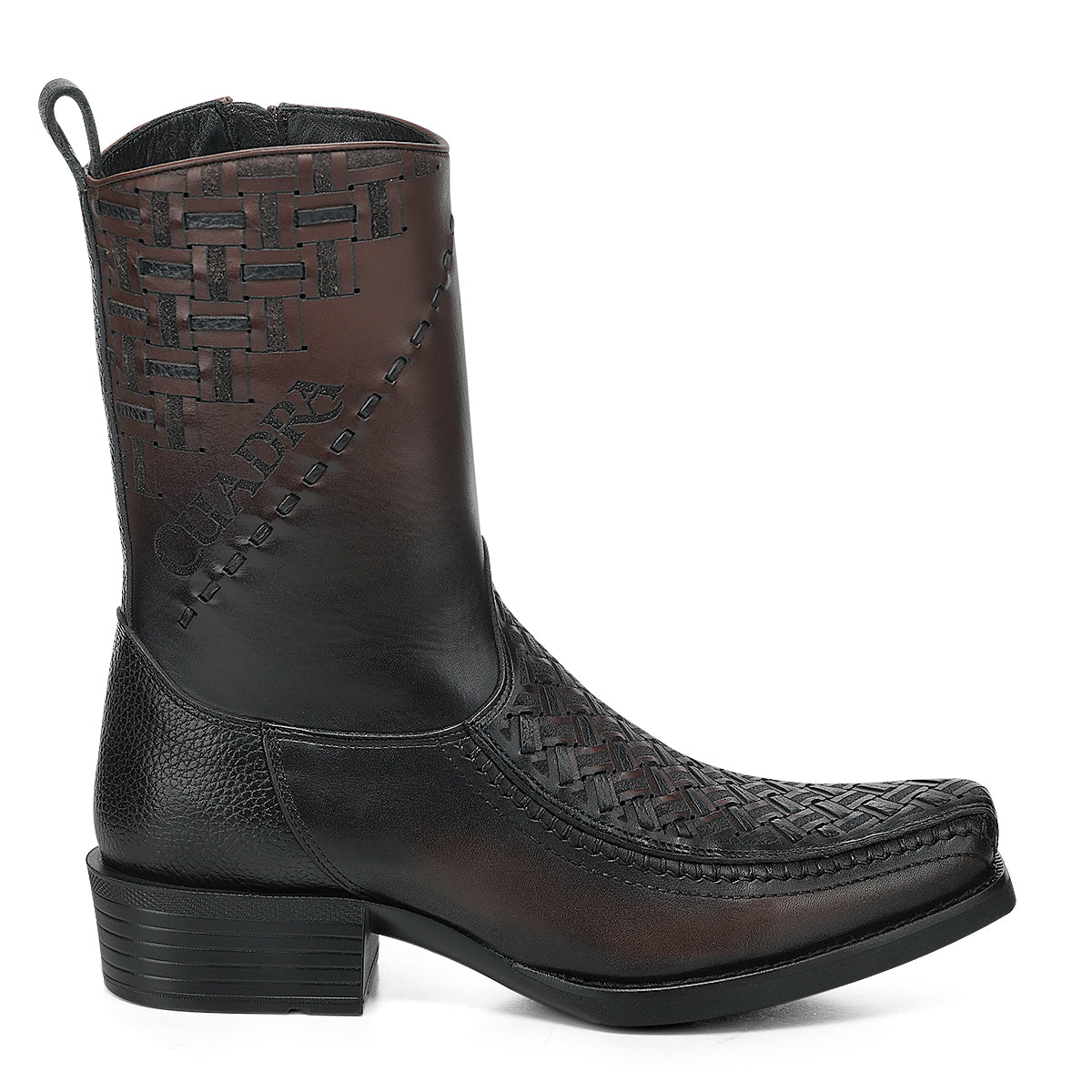 Cuadra Chocolate Laser & Woven & Zipper Narrow Square Toes CC293