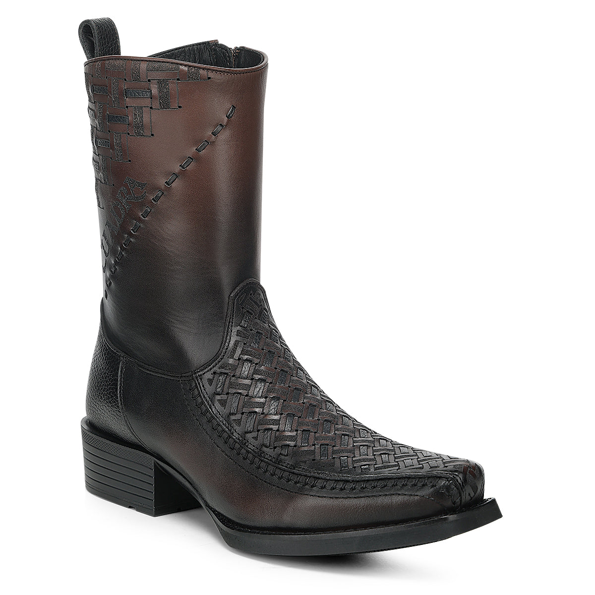 Cuadra Chocolate Laser & Woven & Zipper Narrow Square Toes CC293