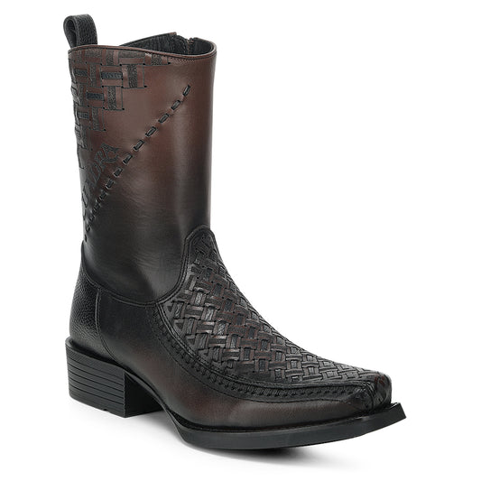 Cuadra Chocolate Laser & Woven & Zipper Narrow Square Toes CC293