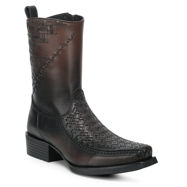 Cuadra Chocolate Laser & Woven & Zipper Narrow Square Toes CC293