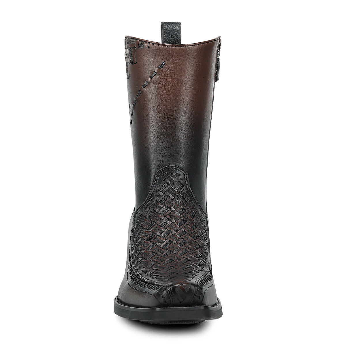 Cuadra Chocolate Laser & Woven & Zipper Narrow Square Toes CC293