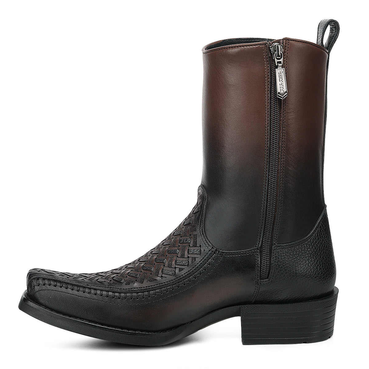 Cuadra Chocolate Laser & Woven & Zipper Narrow Square Toes CC293