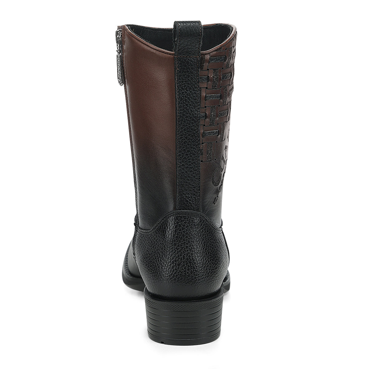 Cuadra Chocolate Laser & Woven & Zipper Narrow Square Toes CC293