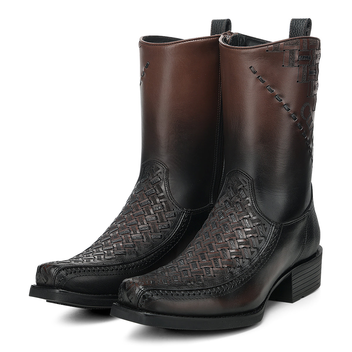 Cuadra Chocolate Laser & Woven & Zipper Narrow Square Toes CC293