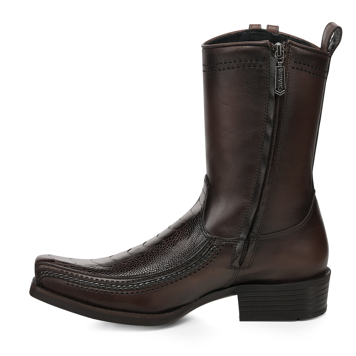 Brown Ostrich Leg Laser & Zipper Narrow Square CC346