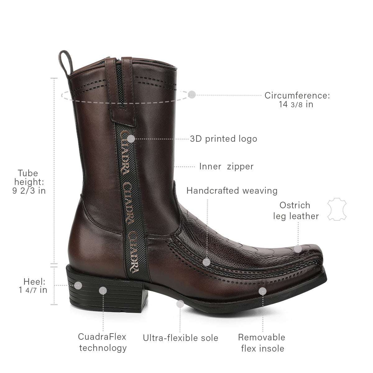 Brown Ostrich Leg Laser & Zipper Narrow Square CC346