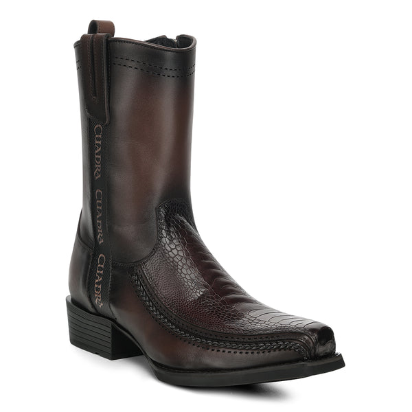 Brown Ostrich Leg Laser & Zipper Narrow Square CC346