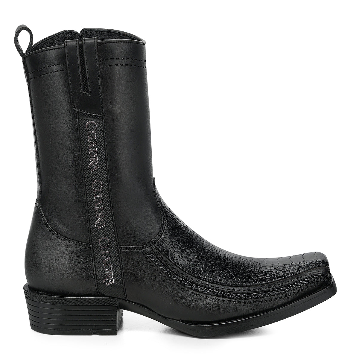 Black Ostrich Leg Laser & Zipper  Narrow  Square CC299