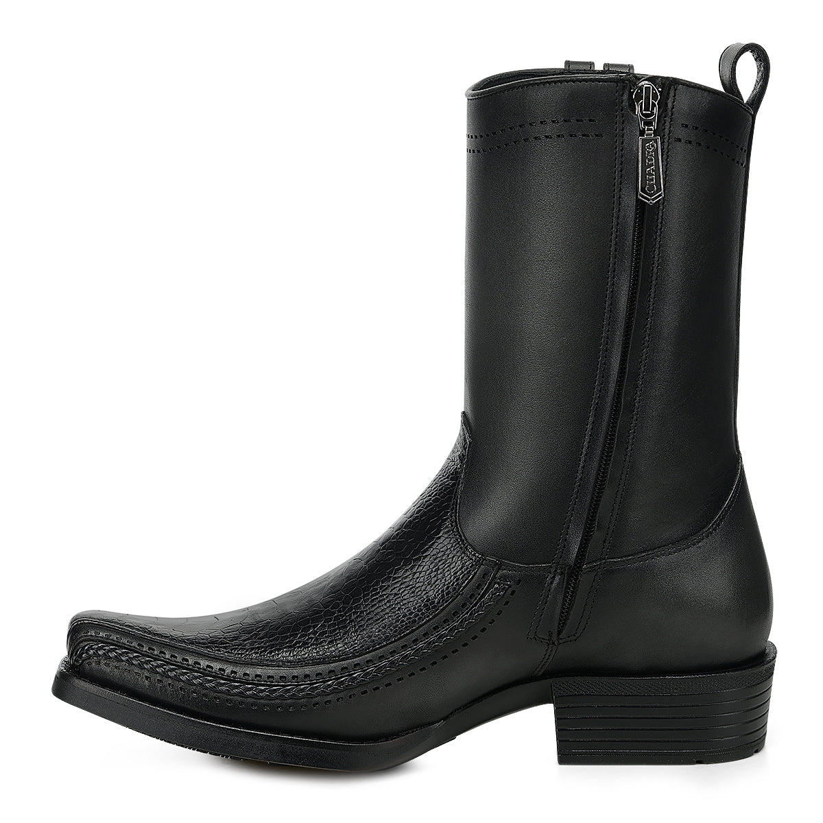 Black Ostrich Leg Laser & Zipper  Narrow  Square CC299