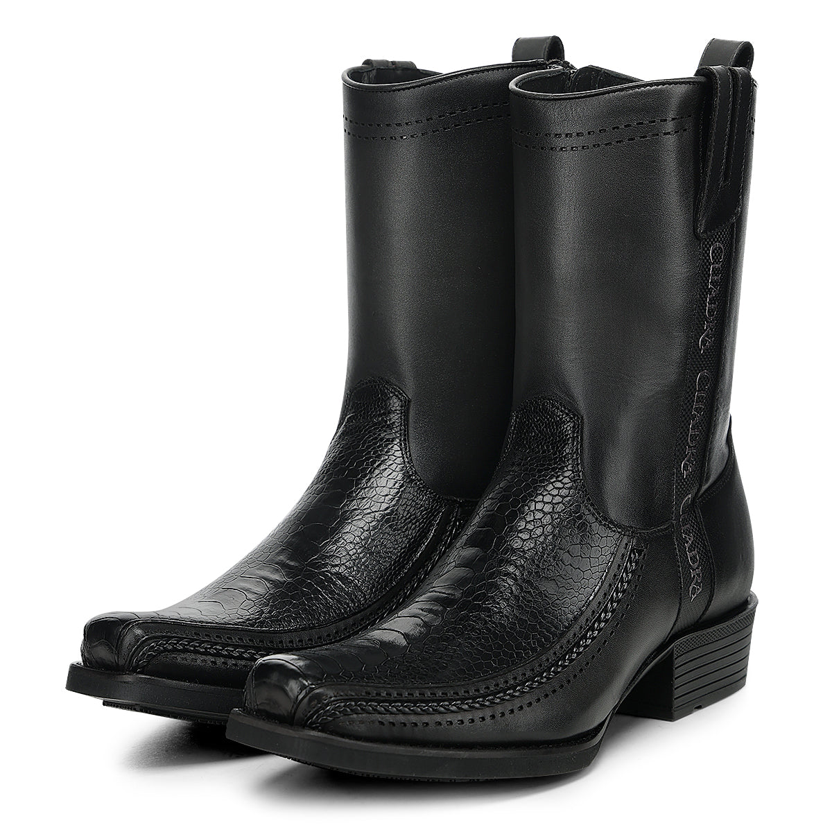 Black Ostrich Leg Laser & Zipper  Narrow  Square CC299