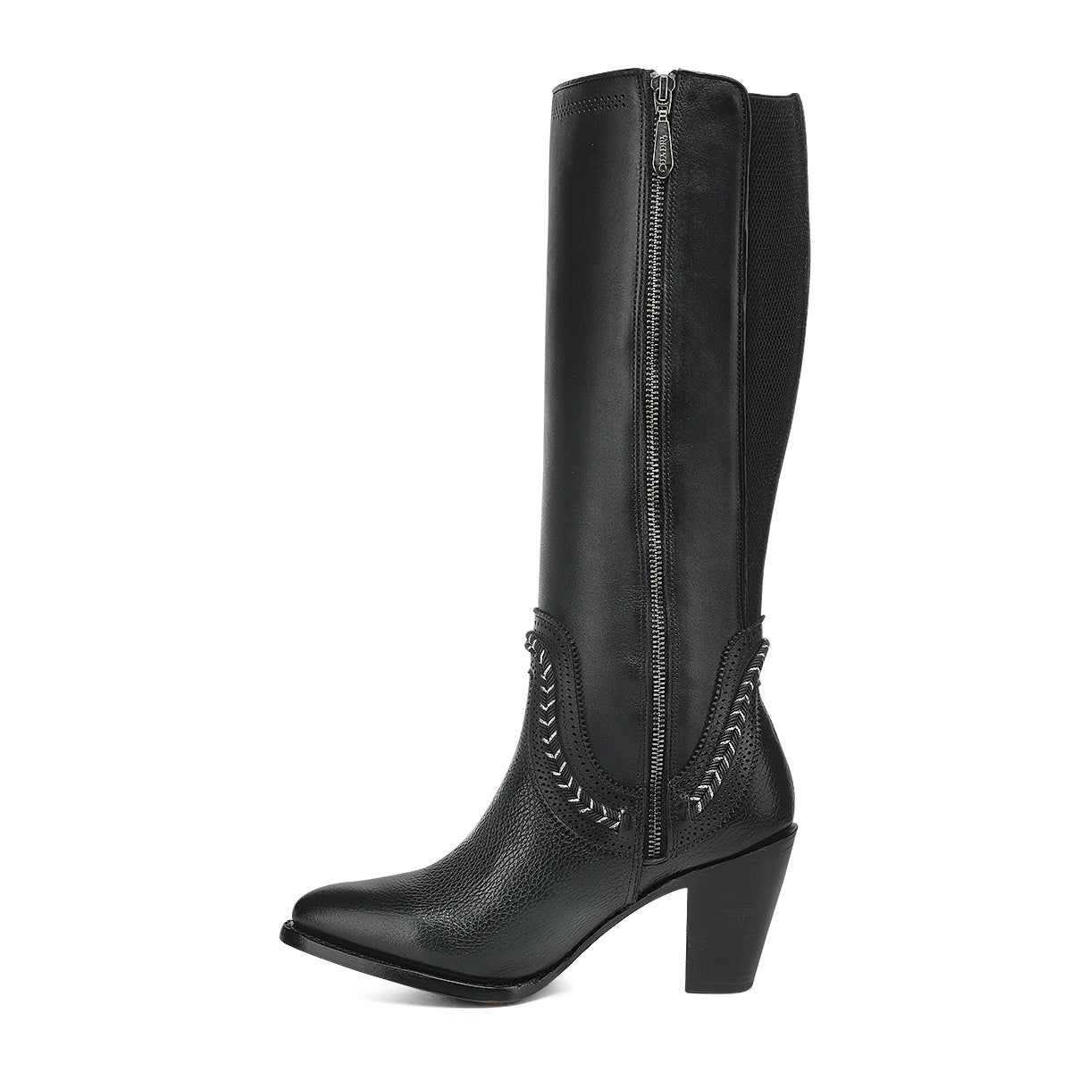 Cuadra Black Elastic & Laser & Zipper Round Toe CC322