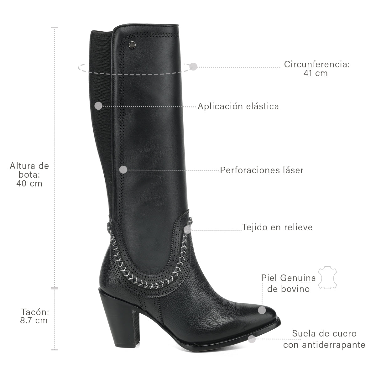 Cuadra Black Elastic & Laser & Zipper Round Toe CC322
