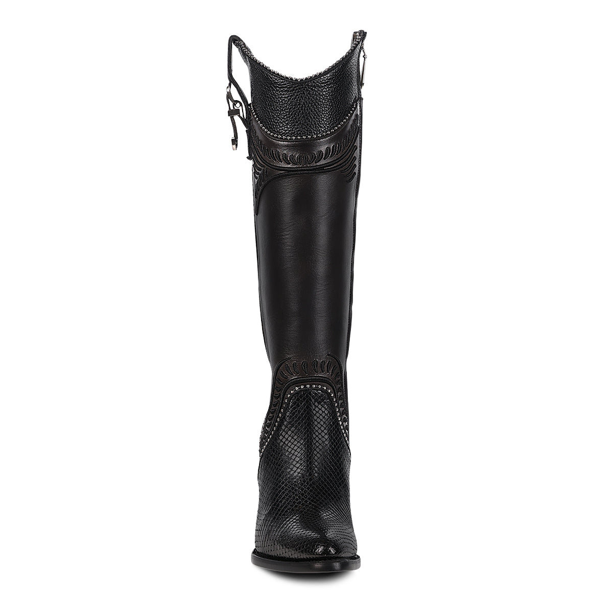 Cuadra Black Python Embroidery & Studs & Zipper  Round Toe CU867