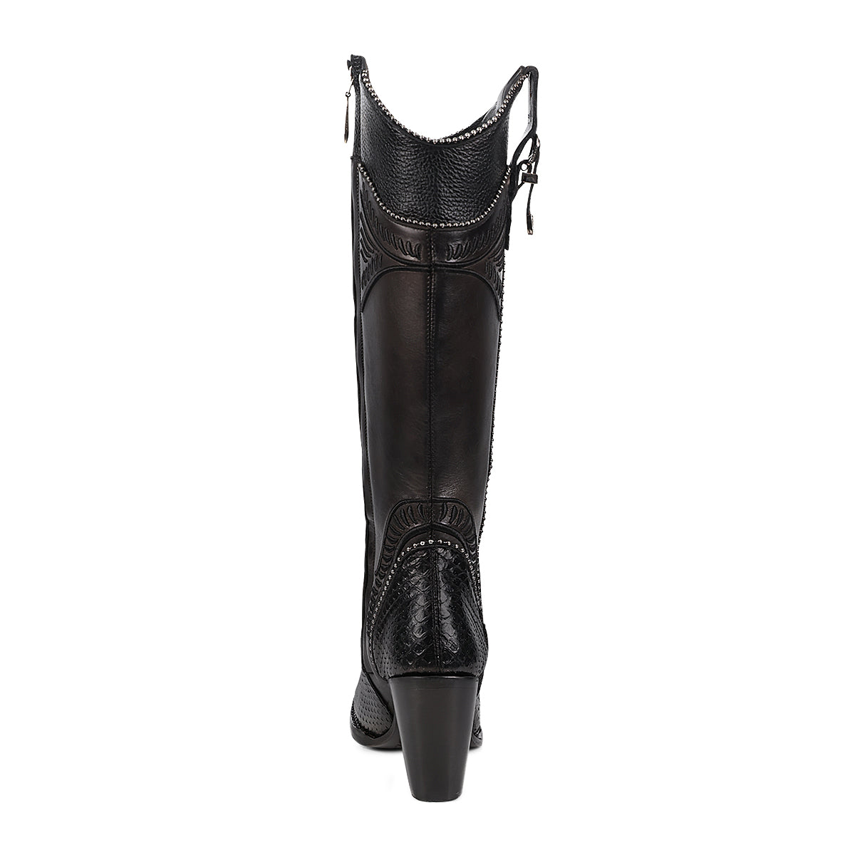 Cuadra Black Python Embroidery & Studs & Zipper  Round Toe CU867