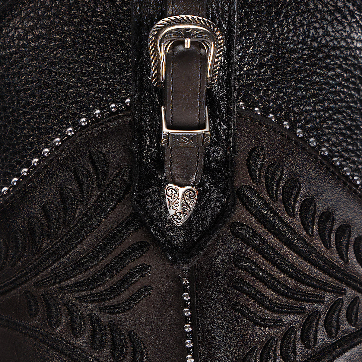 Cuadra Black Python Embroidery & Studs & Zipper  Round Toe CU867