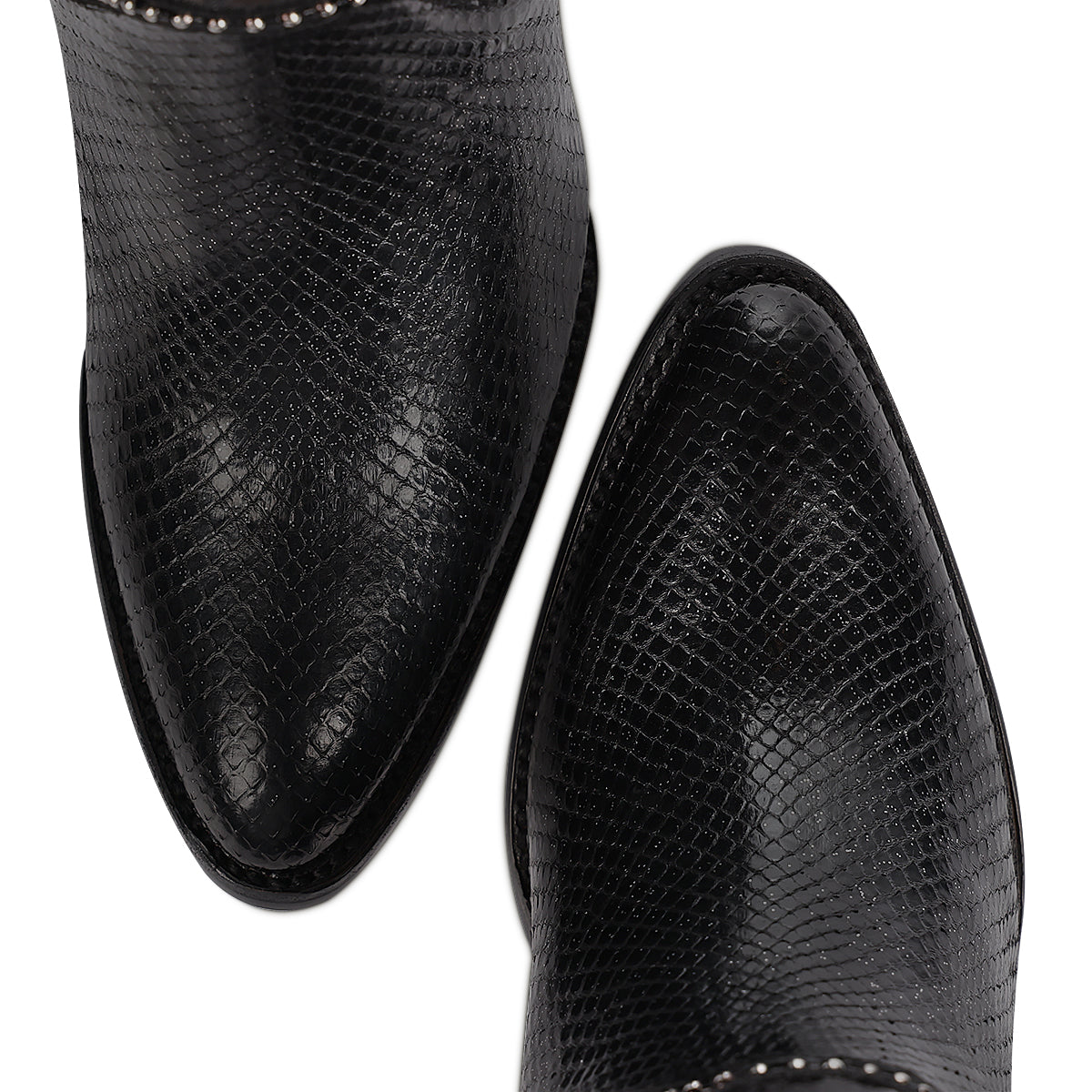 Cuadra Black Python Embroidery & Studs & Zipper  Round Toe CU867
