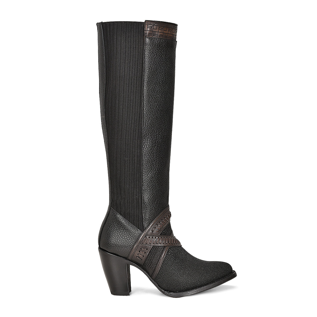 Cuadra Black Stingray Laser & Woven & Zipper Round Toe CU725