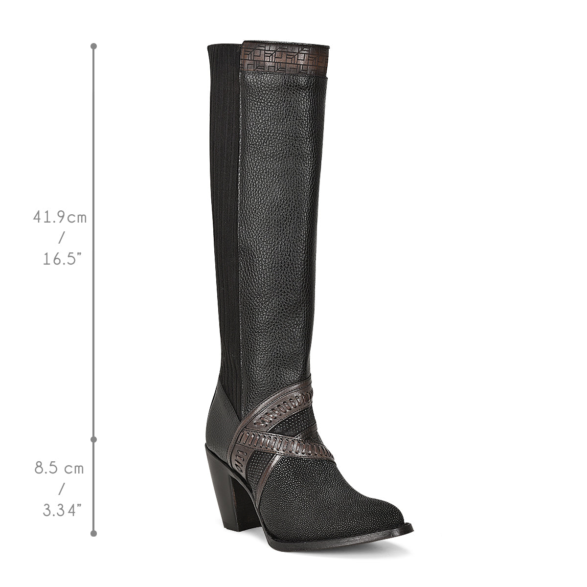 Cuadra Black Stingray Laser & Woven & Zipper Round Toe CU725