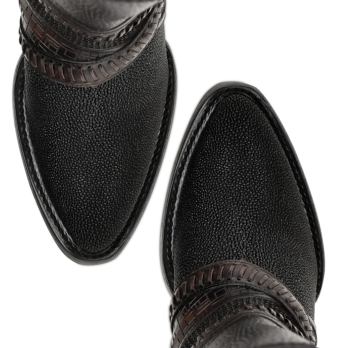 Cuadra Black Stingray Laser & Woven & Zipper Round Toe CU725