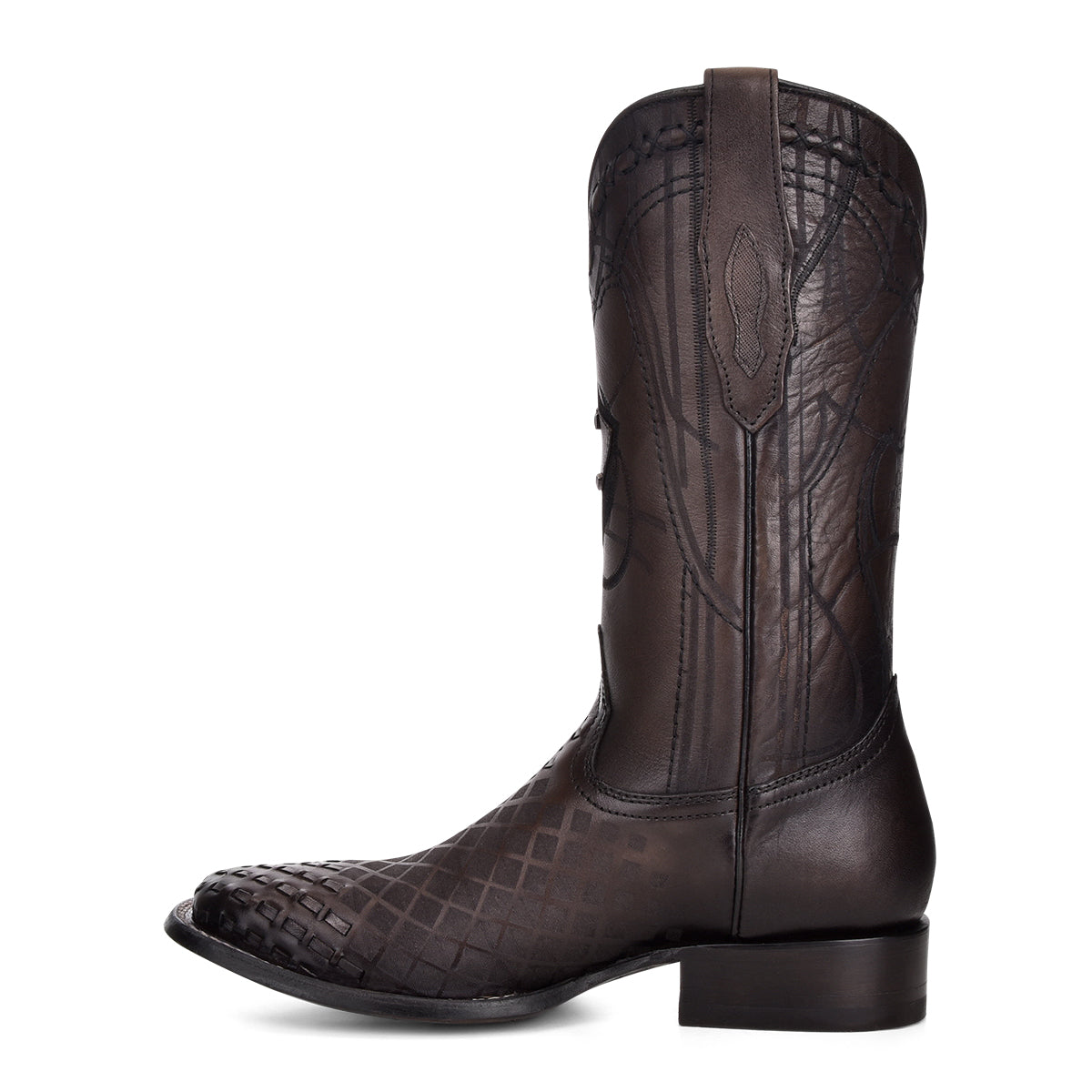 Cuadra Black Laser & Embroidery & Woven Square Toe CU676