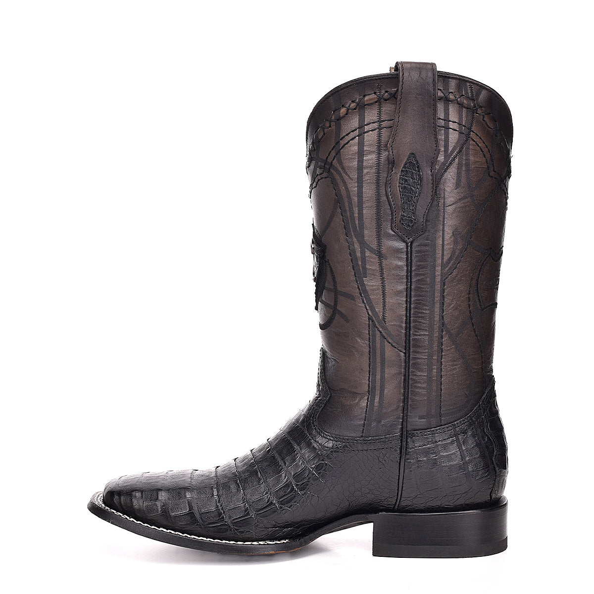 Cuadra Black Caiman Laser & Embroidery Square Toe CU678
