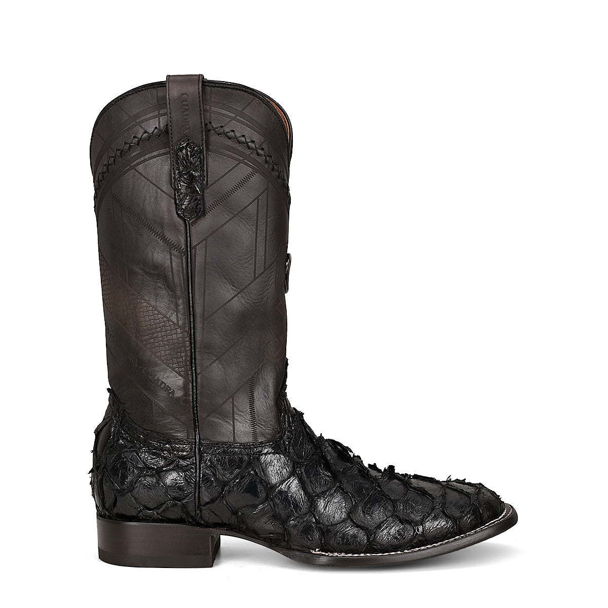 Cuadra Black Fish Pirarucu Laser & Woven Square Toe CU787